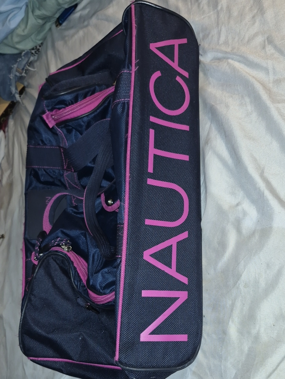 Nautica Navy Duffel with Pink Logo & Trim